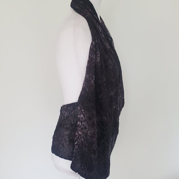 NEW ZARA Burnt Out Velvet Halter Top Blouse V Crossover Purple Silver Tones Boho - Picture 8 of 8